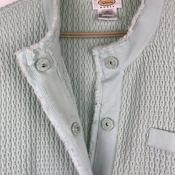 Vintage Talbots Mint Green Heavy Cotton Textured Knit Snap Button Jacket Size 3X - Picture 6 of 10